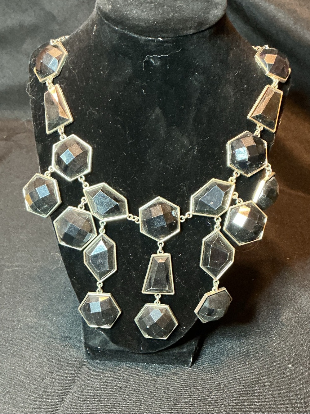 Black Faceted Statement Bib Necklace - Elegant Women’s Jewelry